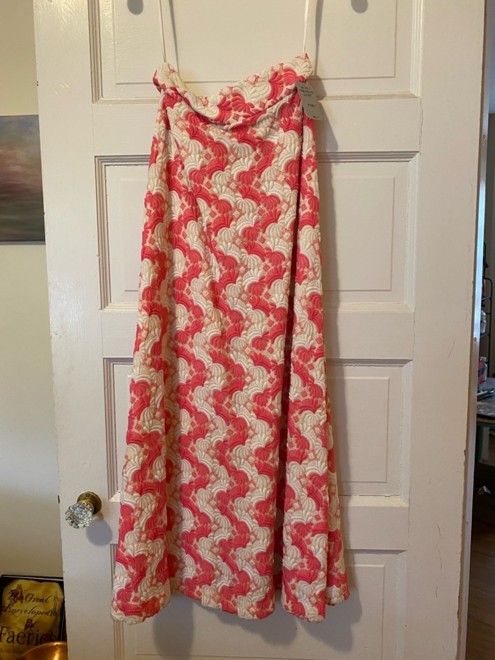 Vintage 1970s Ankle-length Pink and White Patterned Maxi Skirt